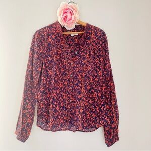 LOFT Orange Navy Blue Glitter Thread Top Small